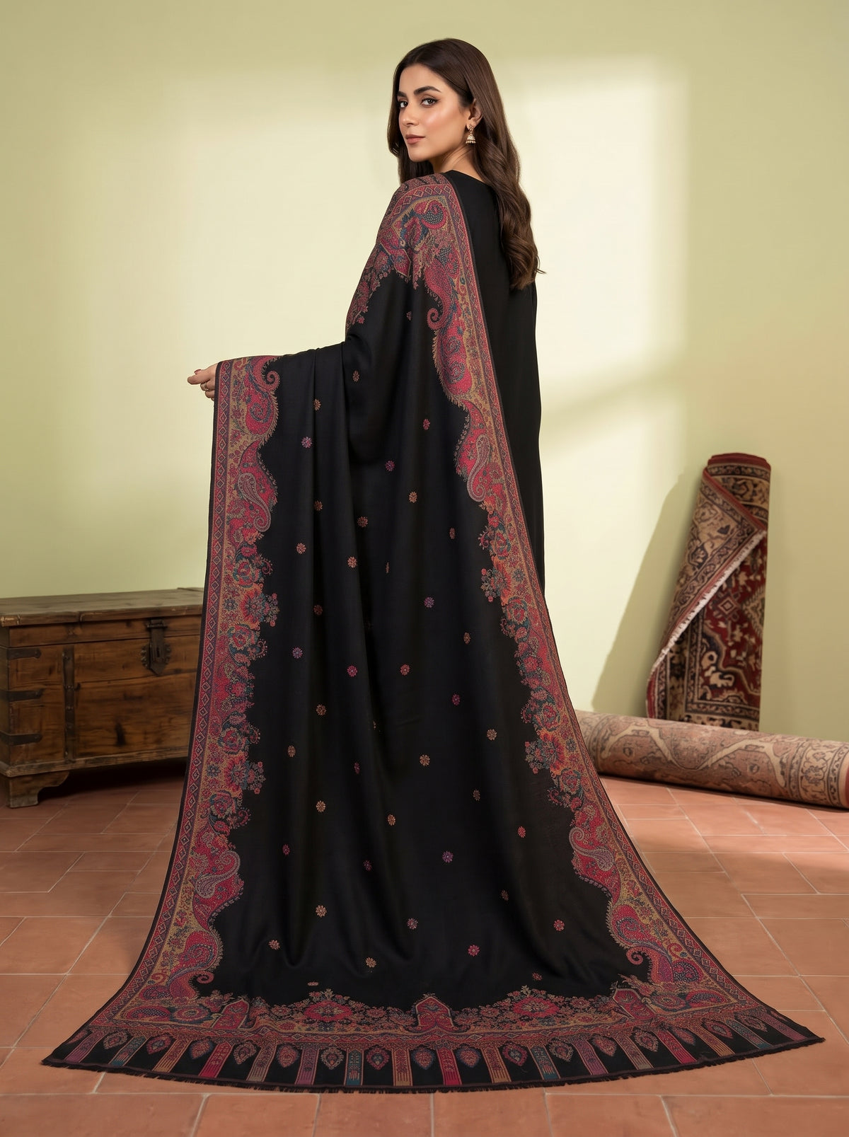 Vibrant Black Kaani Wool Shawl