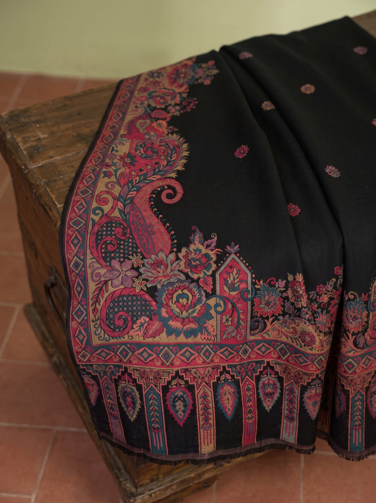 Vibrant Black Kaani Wool Shawl